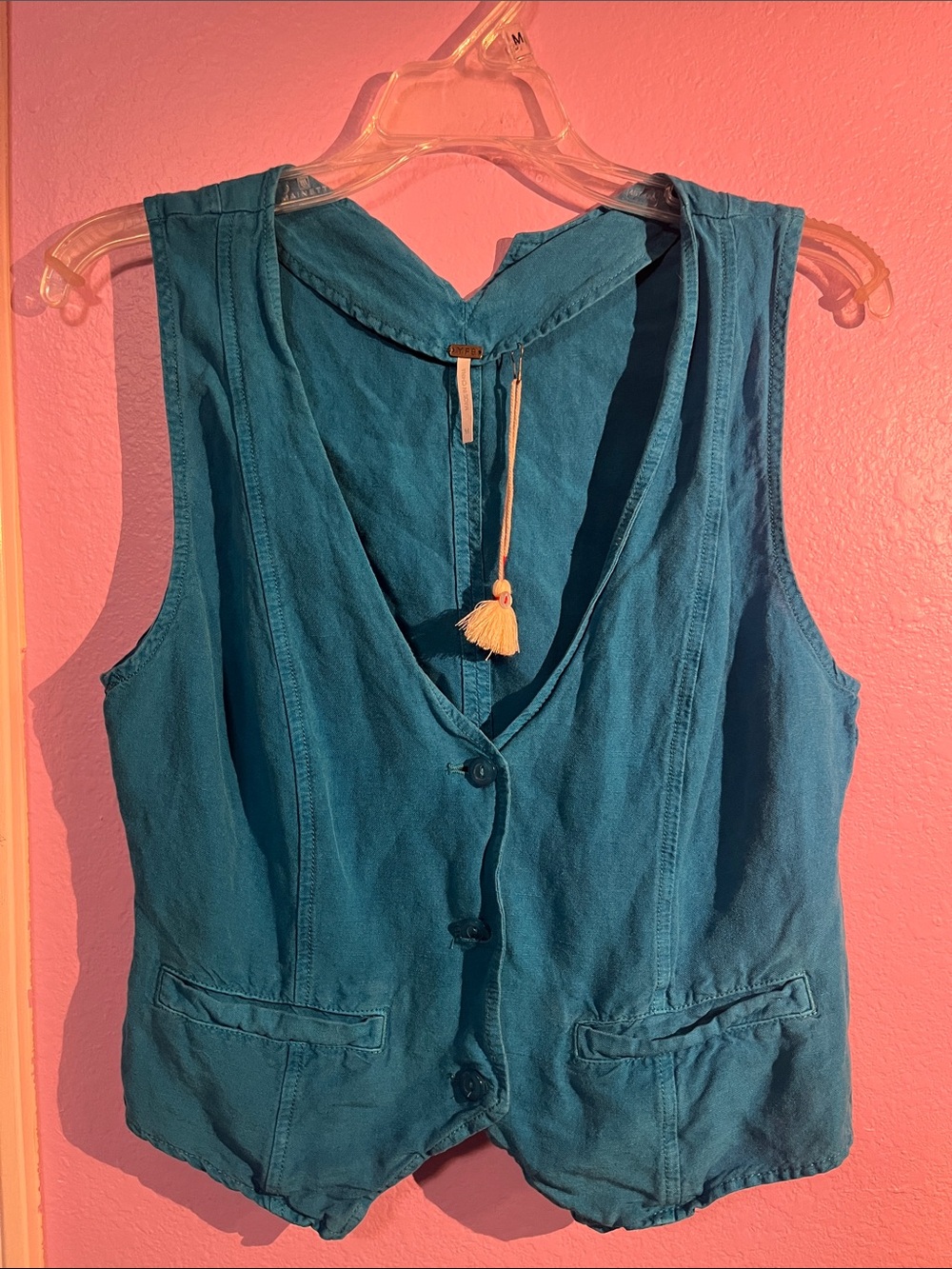 Teal/turquoise linen Button-Front Vest